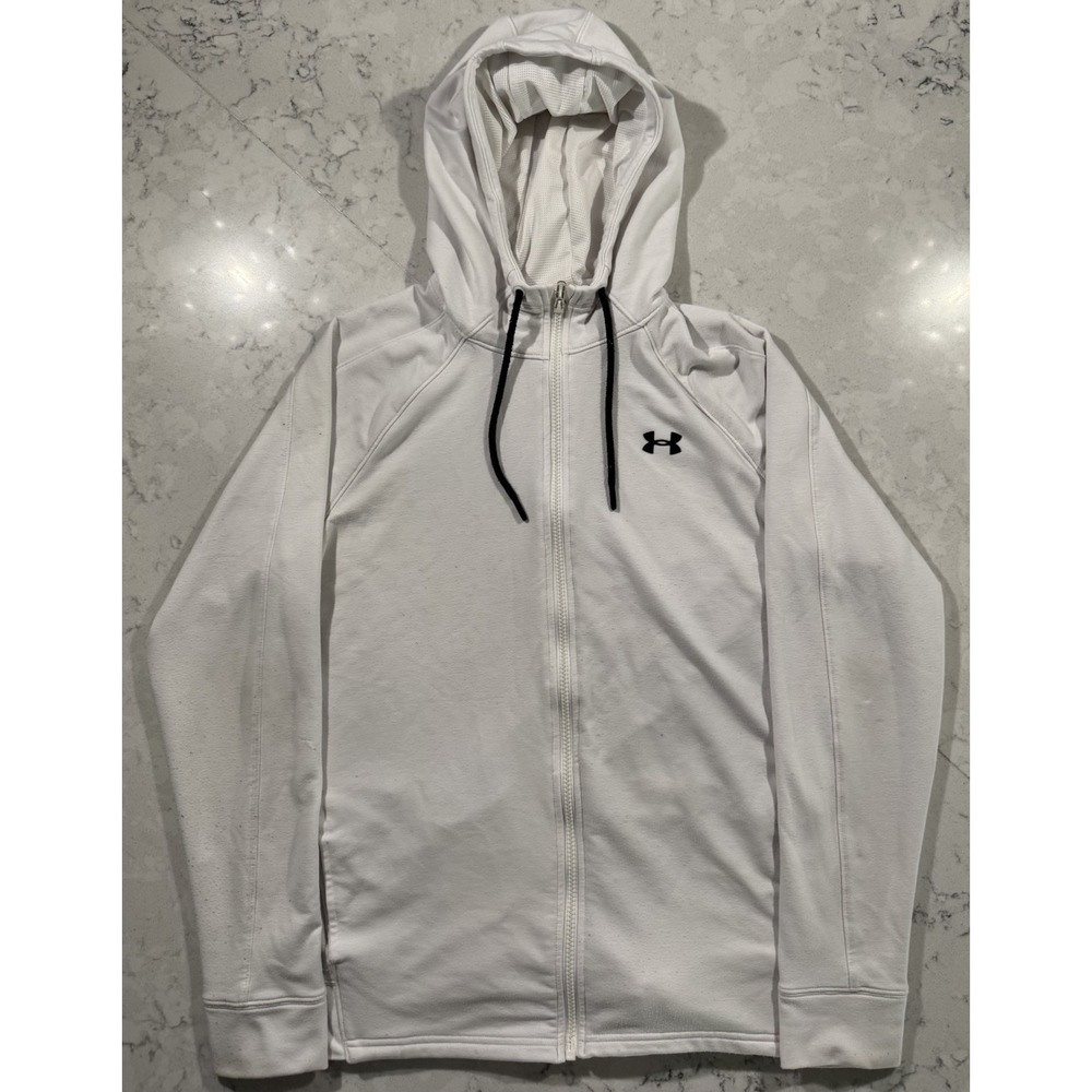 Under Armour Hoodie Womens XL White Full Zip Fitted Sweatshirt Athleisure Logo